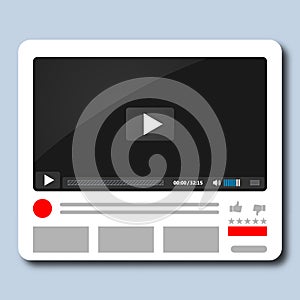 Template video frame. Play video online window with navigation icons. Video player for web. Realistic template