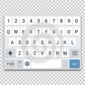 Template of virtual keyboard for smartphone with QWERTY layout, uppercase letters and number row