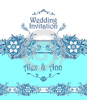 Template Wedding Invitation or congratulation in blue white