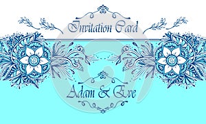 Template Wedding Invitation or congratulation in blue white