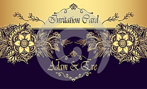 Template Wedding Invitation or congratulation in gold Template Wedding Invitation or congratulation in gold on dark