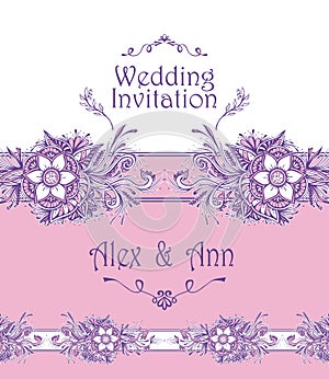 Template Wedding Invitation or congratulation in pink lilac white