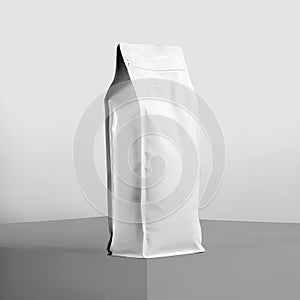 Template of a white bag for coffee beans, packaging on a cube, isolated on a background