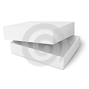 Template of white cardboard box with opened lid