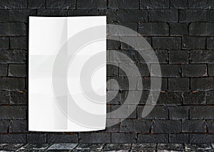 Template- White Crumple Poster on grunge brick wall & footpath g