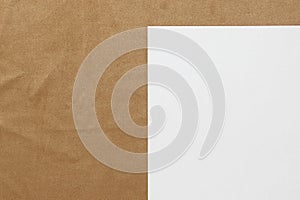 Template of white paper lies on light brown cloth background. Concept of business plan and strategy. Stock photo with