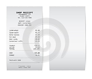 Template of a white paper receipt.