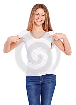 Template woman in white shirt