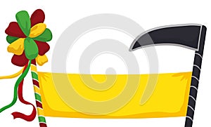 Template with yellow fabric between Garabato wand and scythe, Vector illustration photo