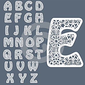 Templates for cutting out letters. Full English alphabet. May be used for laser cutting. Fancy lace letters