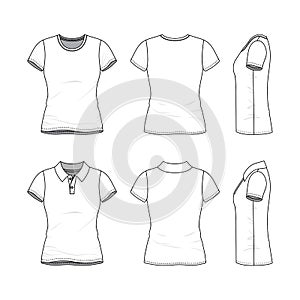 Templates of female t-shirt and polo shirt.