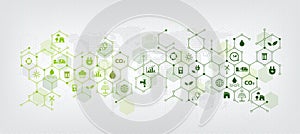 Templates and geometric green business background for sustainability concept. Links related to environmental protection with flat