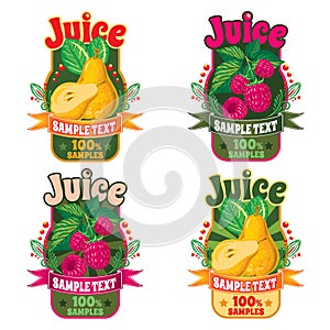 Templates for labels of juice from pear and raspberries