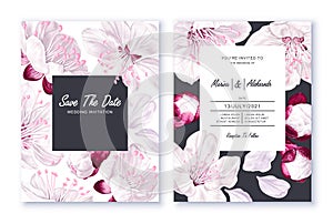 Templates minimalistic cards, wedding invitations, flyers, packaging design with floral spring design.