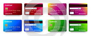 Templates realistic detailed credit cards set design. Vector plastic credit card or debit card photo