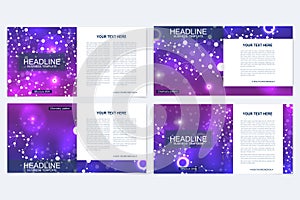 Templates for square brochure. Leaflet cover presentation. Business, science, technology design book layout. Scientific