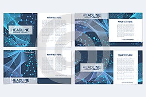 Templates for square brochure. Leaflet cover presentation. Business, science, technology design book layout. Scientific