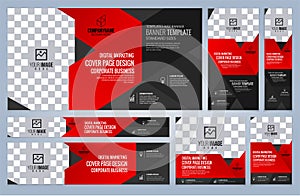 Set of Red Web banners templates Coverpage