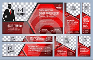 Set of Red Web banners templates Coverpage