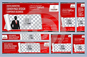 Set of Red Web banners templates Coverpage