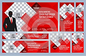 Set of Red Web banners templates Coverpage