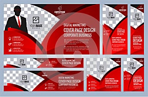 Set of Red Web banners templates Coverpage