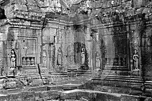 Temple adorned with female sculptures at Angkor Wat complex, Cambodia