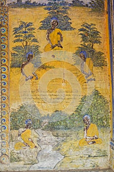 Temple with antique painting about law of karma since year 1928