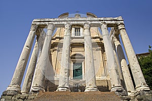 Temple of Antoninus and Faustina built in 141 AD, at the Roman Forum, Rome, Italy, Europe