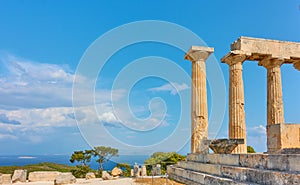 Temple of Aphaea in Aegina Island and sea