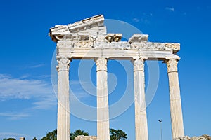 Temple of Apollo in the ancient city in Side, Turkey. Ruins of a Roman city.