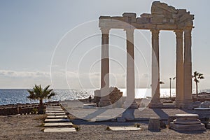 Temple of Apollo in the ancient city in Side, Turkey. Ruins of a Roman city.