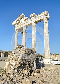 Temple of Apollo in Side. Ruin. Peripter. The temple is in the form of an even rectangle. Turkey