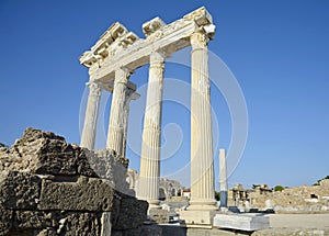 Temple of Apollo in Side. Ruin. The temple is in the form of an even rectangle. Peripter. Turkey