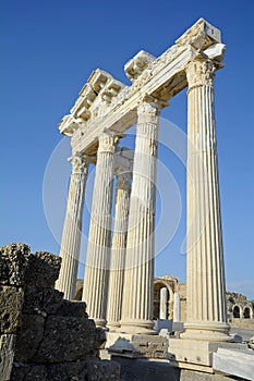 Temple of Apollo in Side. Ruin. The temple is in the form of an even rectangle. Peripter. Turkey