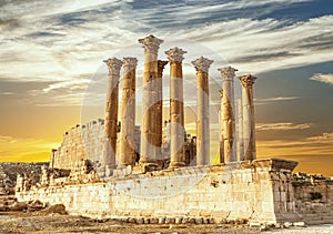 Temple of Artemis in the ancient Roman city of Gerasa at the sunset, preset-day Jerash photo