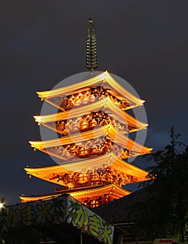 Temple in Asakusa at nigth, Tokyo, Japan