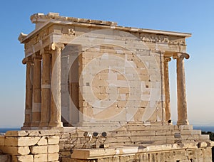 Temple of Athena Nike against the sky and sea