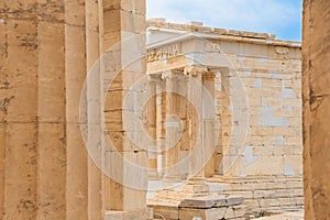 Temple of Athena Nike with columns on the Acropolis in Athens, Greece. Fully Ionic temple on the Acropolis. Popular