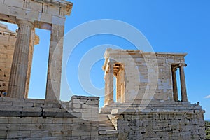 Temple of Athena Nike Propylaea, Acropolis in Athens, Greece.