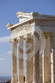 Temple of Athena Nike at Propylaia, monumental ceremonial gateway to the Acropolis of Athens, Greece