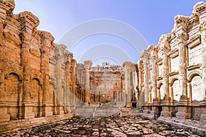 Temple of Bacchus interior, Heliopolis Roman ruins, Baalbek, Lebanon