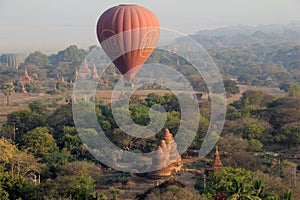 Temple of Bagan at sunset - balloon flight