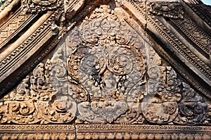 Indra carving in Temple Banteay Srei, Angkor