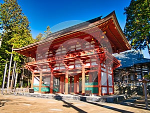 Temple buildings at Danjogaran at the heartland of the Mt Koya settlement in Wakayama Prefecture to the south of Osaka