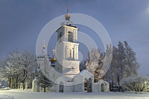 Temple, cathedral, cross, Orthodoxy, icons, dome, winter, snow