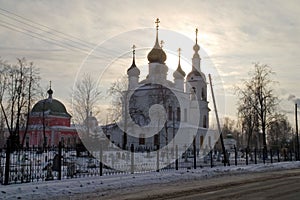 The temple in the city of Rybinsk, illuminated by the backlight of the sun.