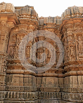 Engraved columns of the Sun Temple Modhera photo