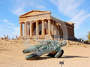 Temple of Concordia with bronze Icarus statue - Agrigento - Sicily