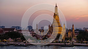 Temple of Dawn by Chaophraya River is one of the most recognisable landmarks of Bangkok, Thailand